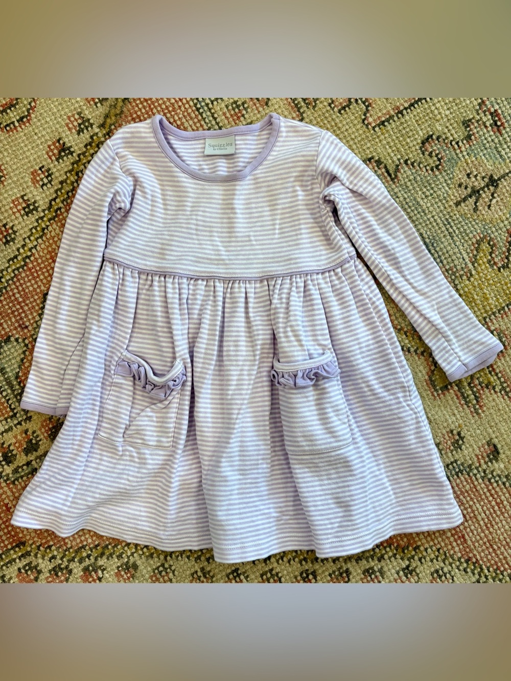 Squiggles 2T Lavender Stripe Long-Sleeve Girls' Dress with pockets